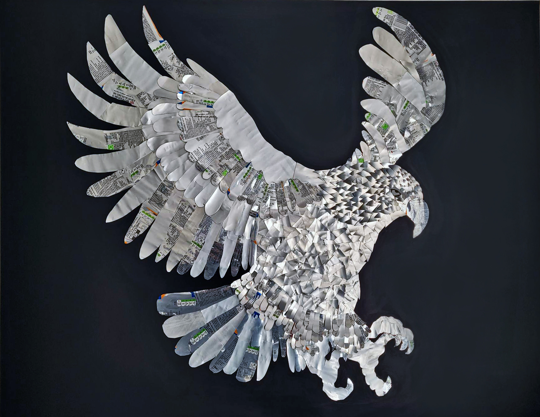 Wow, eagle wall art made of upcycled metal drinks cans by scottish artist